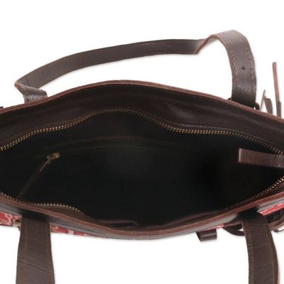 Alternate image for Fringed Brown Leather and Cotton Ikat Handbag Jepara Primitive