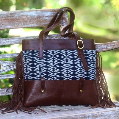 Primary image for Cotton Ikat and Leather Shoulder Bag with Fringe Muria Primitive