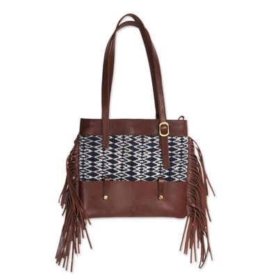 Alternate image for Cotton Ikat and Leather Shoulder Bag with Fringe Muria Primitive