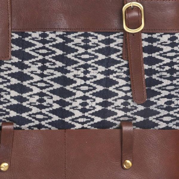 Alternate image for Cotton Ikat and Leather Shoulder Bag with Fringe Muria Primitive