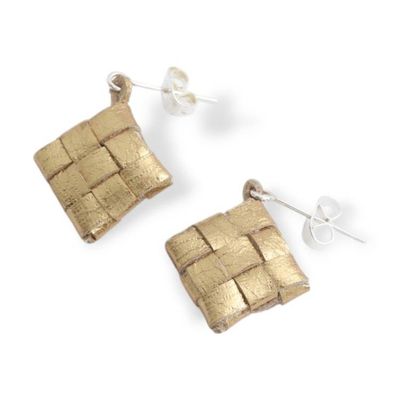 Alternate image for Rice Cake-Inspired Painted Leather Drop Earrings in Gold Hue Golden Rice Cake