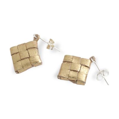 Alternate image for Rice Cake-Inspired Painted Leather Drop Earrings in Gold Hue Golden Rice Cake