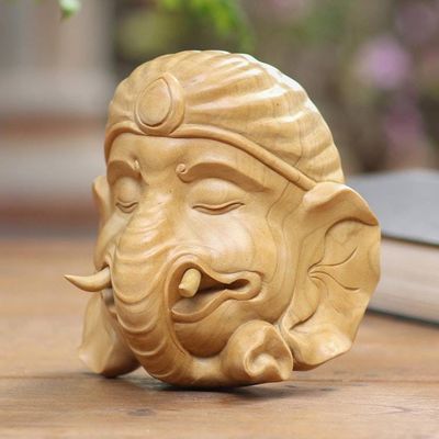 Alternate image for Indonesian Wood Mask Ganesha Figurine Ganesha Sleeping