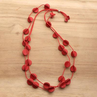Alternate image for Red Leather Long Station Necklace with Adjustable Closure Vivid Glam