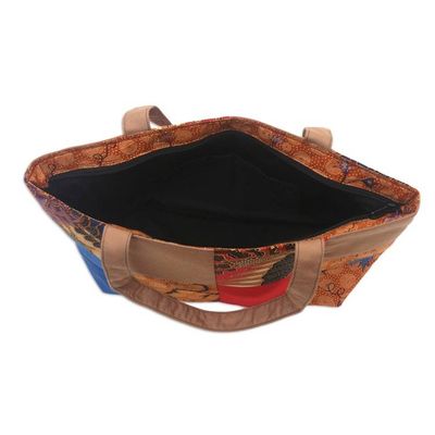 Alternate image for Brown Cotton Handbag with Batik Motifs and Zipper Closure Brown Puzzle