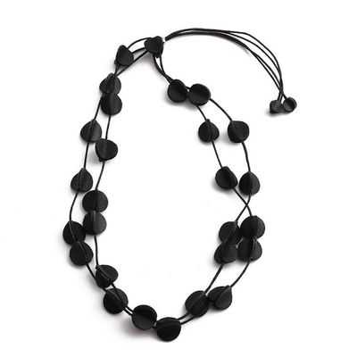 Alternate image for Black Leather Long Station Necklace with Disc Accents Night Glam