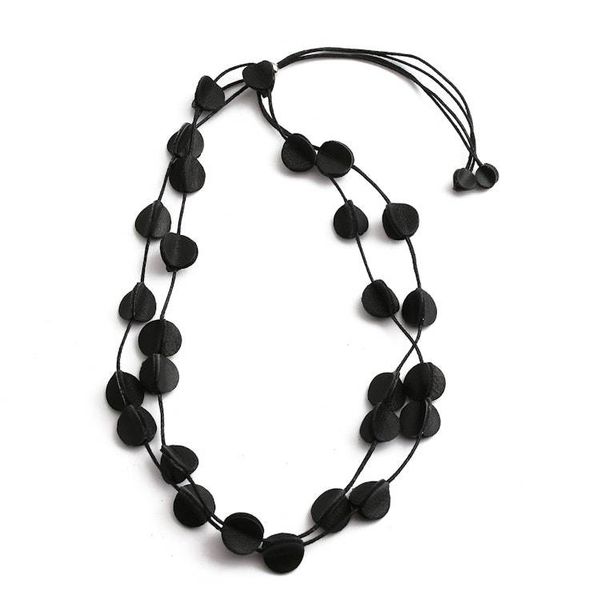 Alternate image for Black Leather Long Station Necklace with Disc Accents Night Glam