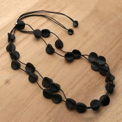 Alternate image for Black Leather Long Station Necklace with Disc Accents Night Glam