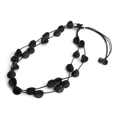 Alternate image for Black Leather Long Station Necklace with Disc Accents Night Glam