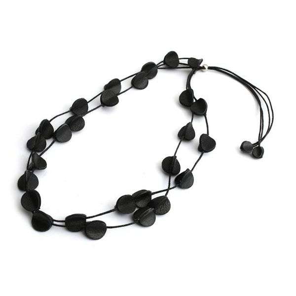 Alternate image for Black Leather Long Station Necklace with Disc Accents Night Glam