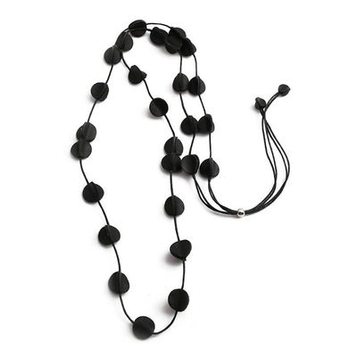 Alternate image for Black Leather Long Station Necklace with Disc Accents Night Glam
