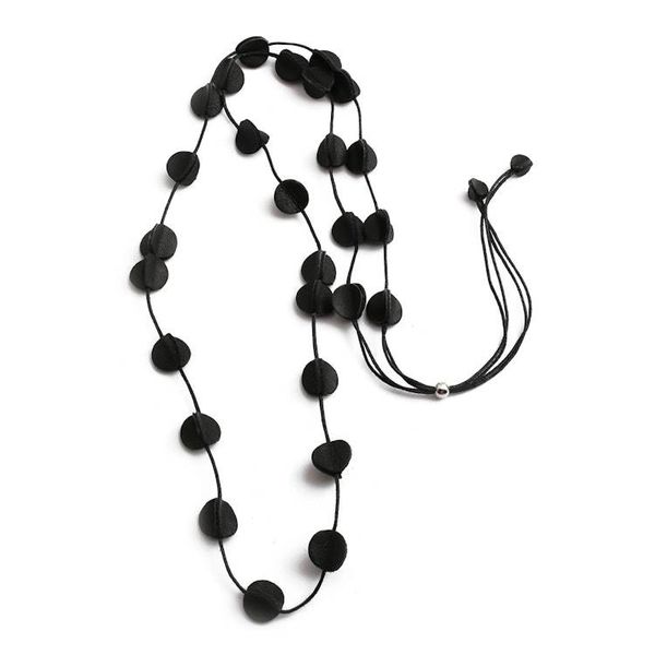 Alternate image for Black Leather Long Station Necklace with Disc Accents Night Glam