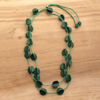 Alternate image for Adjustable Leather Long Station Necklace in Green Shade Party Glam