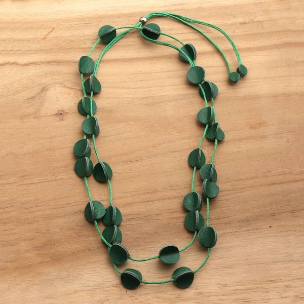 Alternate image for Adjustable Leather Long Station Necklace in Green Shade Party Glam