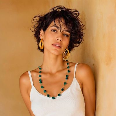 Alternate image for Adjustable Leather Long Station Necklace in Green Shade Party Glam