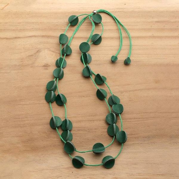 Alternate image for Adjustable Leather Long Station Necklace in Green Shade Party Glam