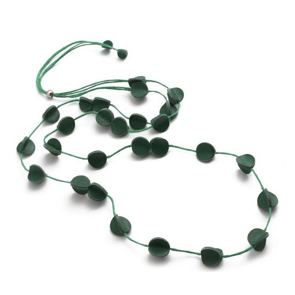 Alternate image for Adjustable Leather Long Station Necklace in Green Shade Party Glam