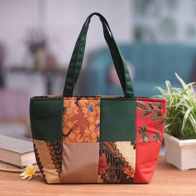 Primary image for Green Cotton Handbag with Batik Motifs and Zipper Closure Green Puzzle