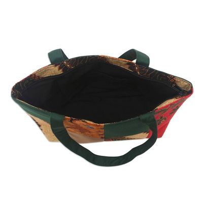 Alternate image for Green Cotton Handbag with Batik Motifs and Zipper Closure Green Puzzle