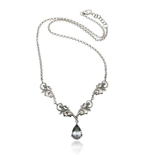 Alternate image for 6.5-Carat Blue Topaz Silver Pendant Necklace with Leaf Motif Garden of Devotion