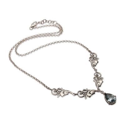 Alternate image for 6.5-Carat Blue Topaz Silver Pendant Necklace with Leaf Motif Garden of Devotion