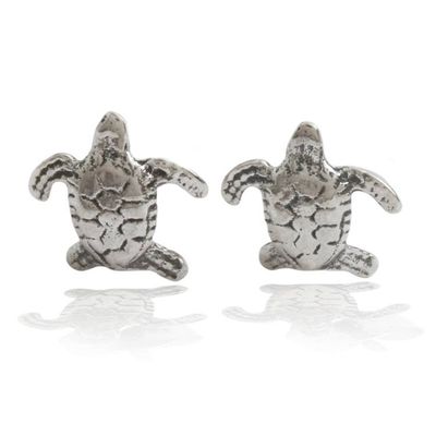 Alternate image for Sea Turtle-Shaped Sterling Silver Stud Earrings Made in Bali Swimming Turtle