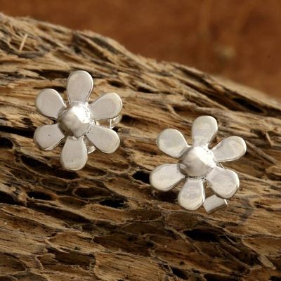 Alternate image for Spring-Themed Polished Sterling Silver Floral Stud Earrings Innocent Bloom