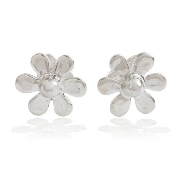 Alternate image for Spring-Themed Polished Sterling Silver Floral Stud Earrings Innocent Bloom