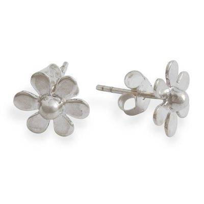 Alternate image for Spring-Themed Polished Sterling Silver Floral Stud Earrings Innocent Bloom