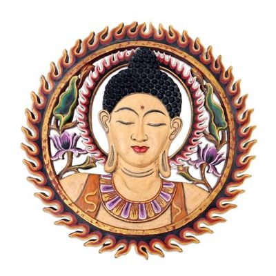 Alternate image for Hand Carved Suar Wood Relief Panel Circle of Peace