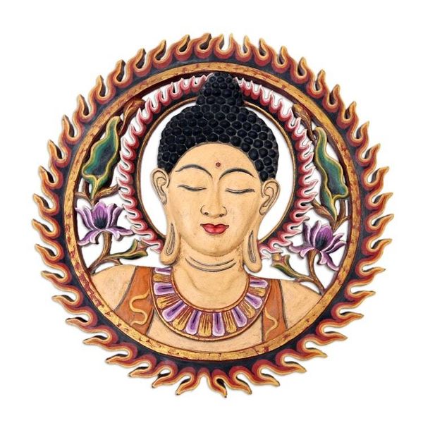 Alternate image for Hand Carved Suar Wood Relief Panel Circle of Peace