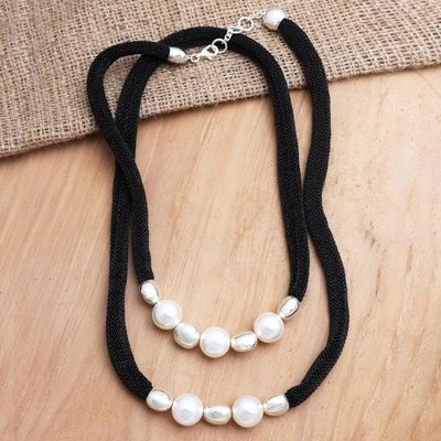 Alternate image for Cultured Akoya Pearl and Sterling Silver Plated Necklace Black Sea