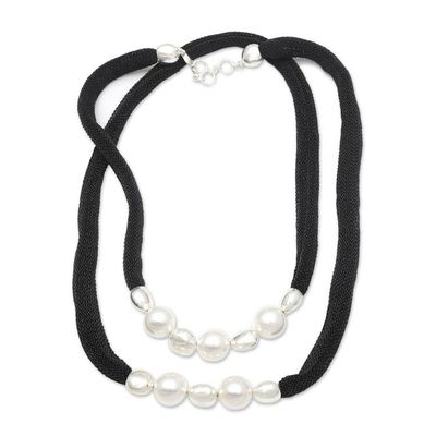 Alternate image for Cultured Akoya Pearl and Sterling Silver Plated Necklace Black Sea