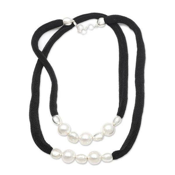 Alternate image for Cultured Akoya Pearl and Sterling Silver Plated Necklace Black Sea