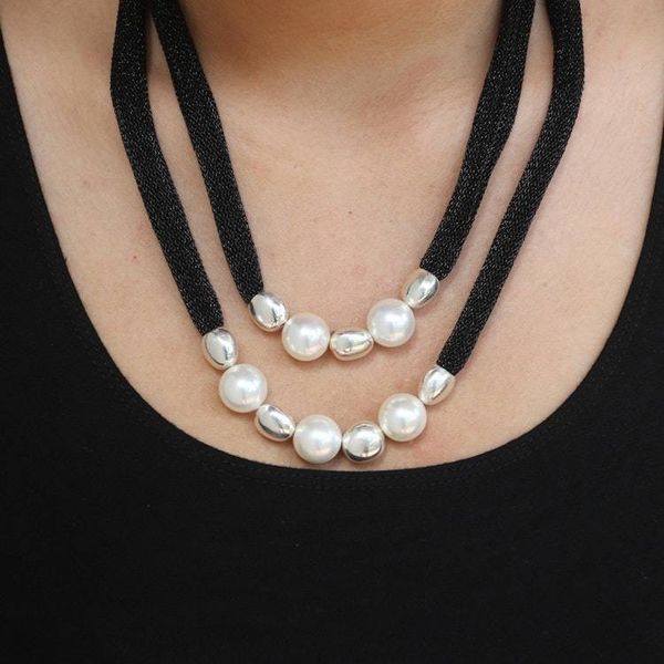 Alternate image for Cultured Akoya Pearl and Sterling Silver Plated Necklace Black Sea