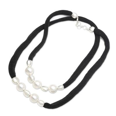 Alternate image for Cultured Akoya Pearl and Sterling Silver Plated Necklace Black Sea