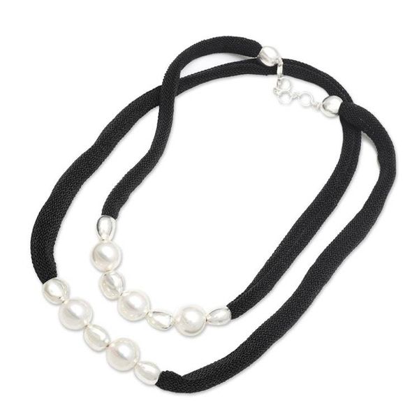 Alternate image for Cultured Akoya Pearl and Sterling Silver Plated Necklace Black Sea