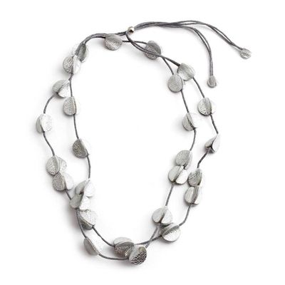 Alternate image for Silver-Hued Leather Long Station Necklace with Disc Motifs Silver Glam