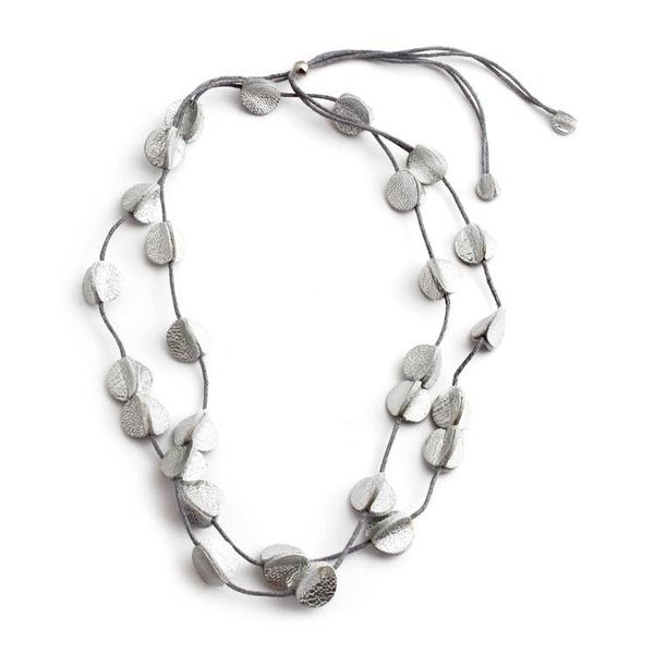 Alternate image for Silver-Hued Leather Long Station Necklace with Disc Motifs Silver Glam