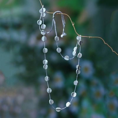 Alternate image for Silver-Hued Leather Long Station Necklace with Disc Motifs Silver Glam