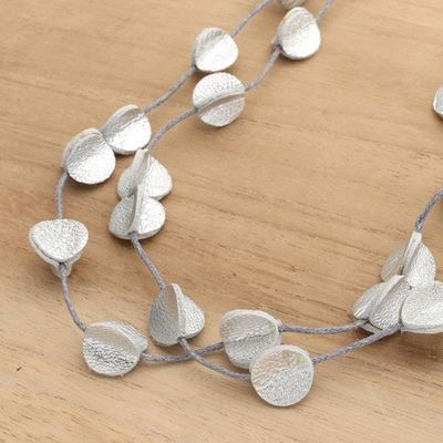 Alternate image for Silver-Hued Leather Long Station Necklace with Disc Motifs Silver Glam