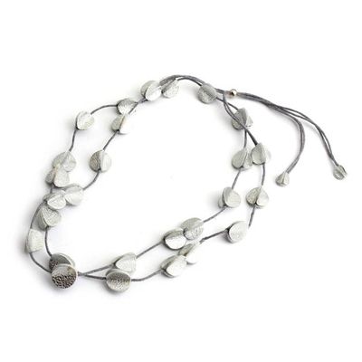 Alternate image for Silver-Hued Leather Long Station Necklace with Disc Motifs Silver Glam
