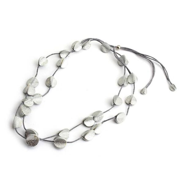 Alternate image for Silver-Hued Leather Long Station Necklace with Disc Motifs Silver Glam