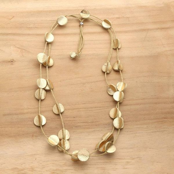 Alternate image for Golden-Toned Disc-Themed Leather Long Station Necklace Disco Glam