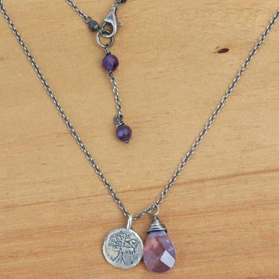 Primary image for Sterling Silver Buddhism Banyan Tree Necklace with Amethyst Inspiring Banyan Tree