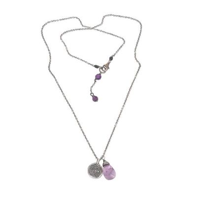 Alternate image for Sterling Silver Buddhism Banyan Tree Necklace with Amethyst Inspiring Banyan Tree