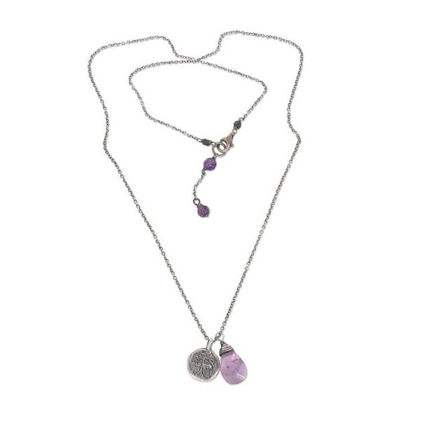 Alternate image for Sterling Silver Buddhism Banyan Tree Necklace with Amethyst Inspiring Banyan Tree