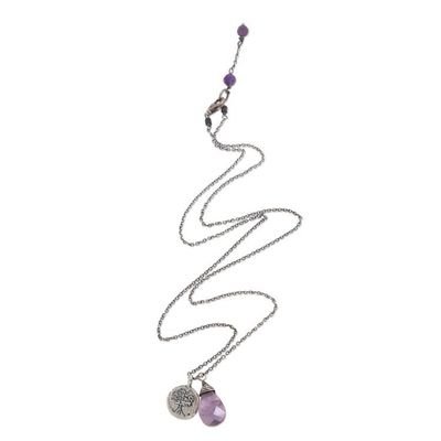 Alternate image for Sterling Silver Buddhism Banyan Tree Necklace with Amethyst Inspiring Banyan Tree