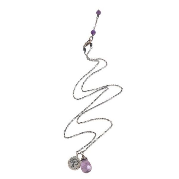 Alternate image for Sterling Silver Buddhism Banyan Tree Necklace with Amethyst Inspiring Banyan Tree