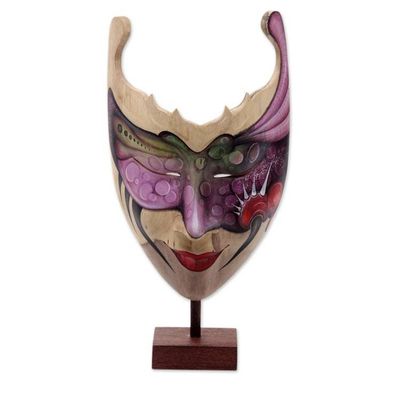 Alternate image for Hand Painted Modern Balinese Mask and Stand Mysterious Woman
